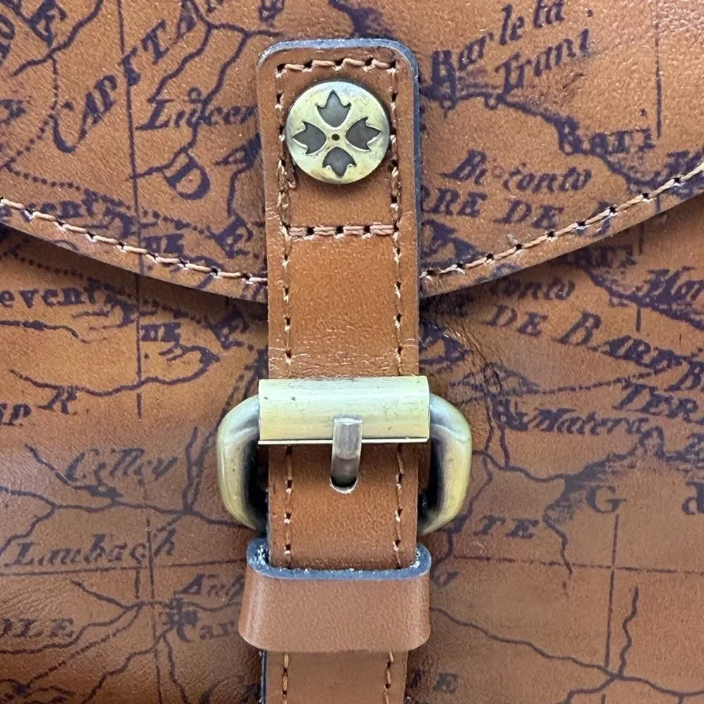 NWT Patricia Nash Avelino Leather Crossbody with Vintage Map of Print Italy